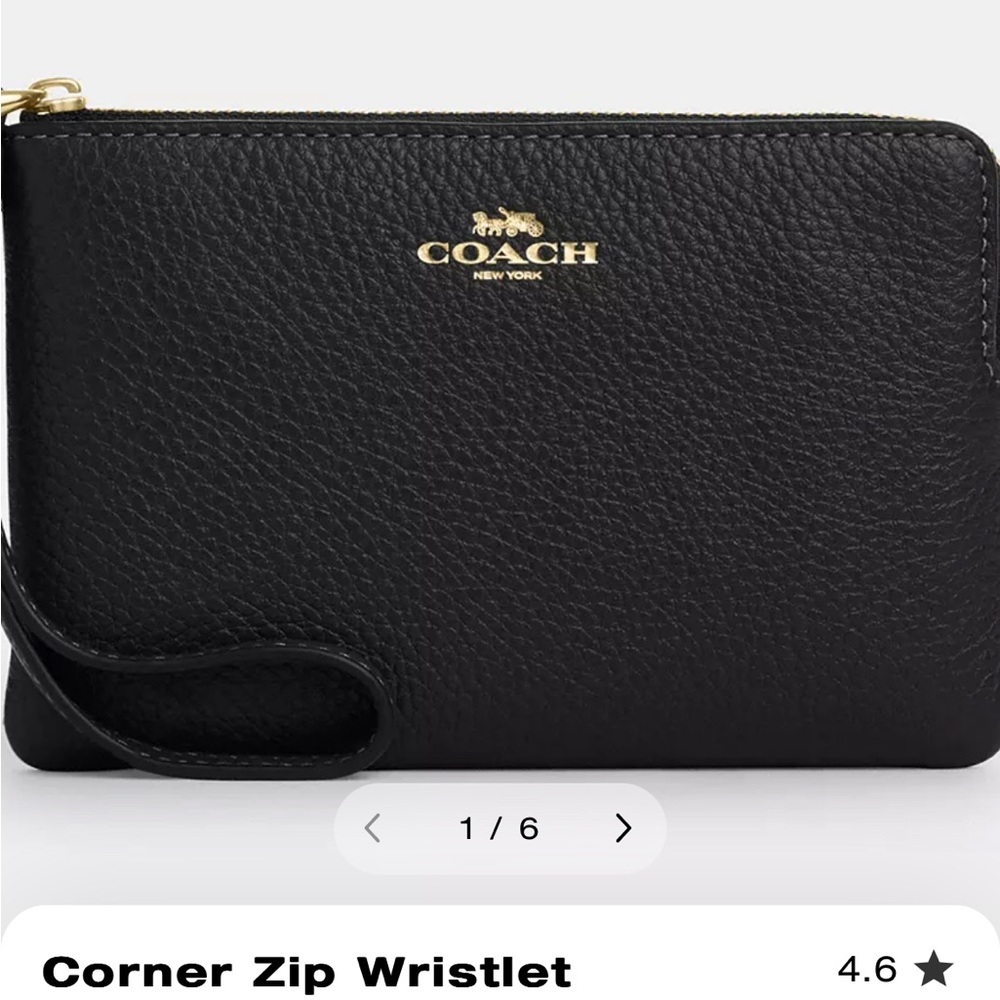 Black COACH wristlet with gold writing.  BRAND NEW, Never used!